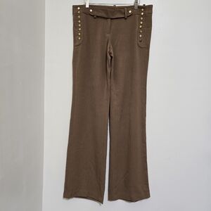 GAVIN size 10 High Waist Wide Leg Career Dressy Gold Buttons Pants Tan